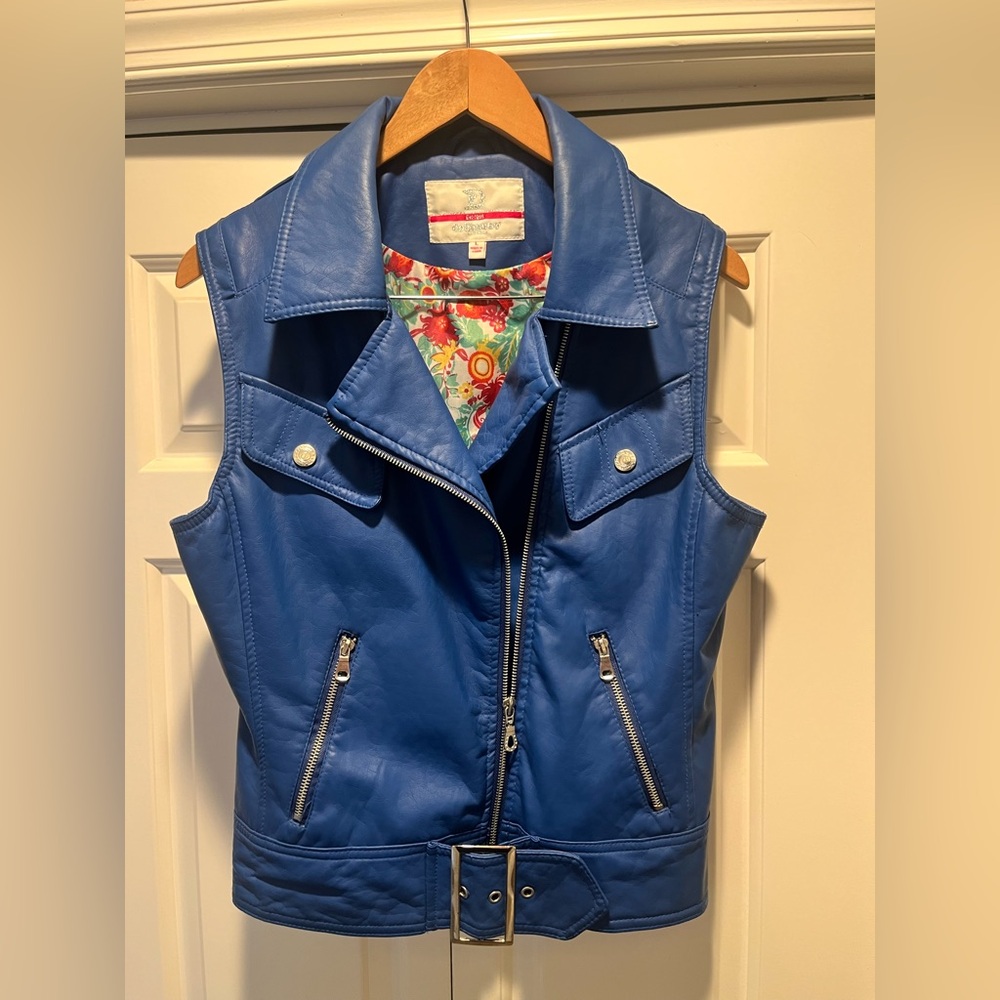 Dollhouse Blue Faux Leather Moto Vest with Zipper Details, size Large